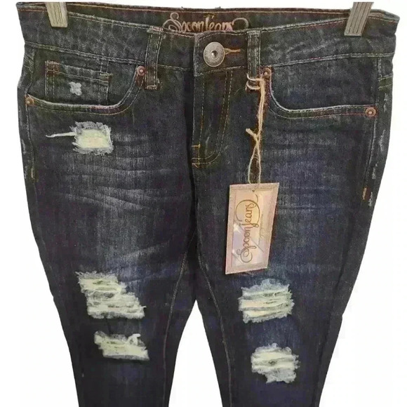 Spoon Jeans Distressed Medium Wash Five-Pocket Style Tall Jeans NWT - Picture 3 of 10